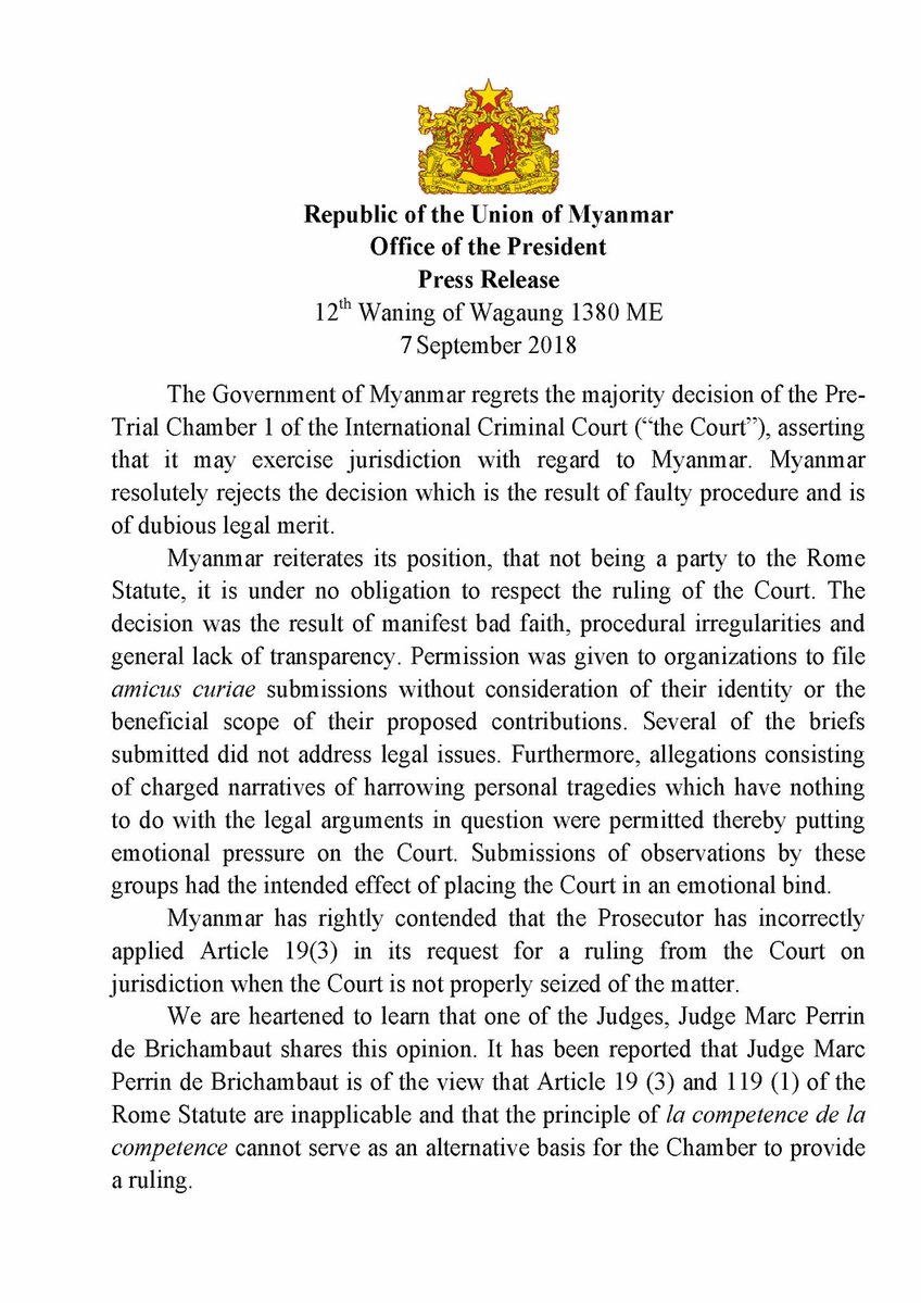 Quick response to @IntlCrimCourt by Myanmar. 