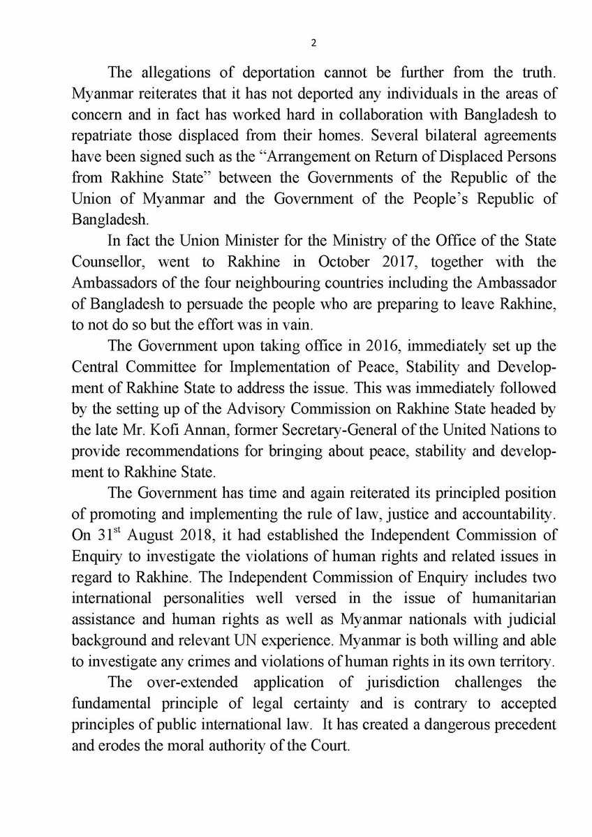 Quick response to @IntlCrimCourt by Myanmar. 