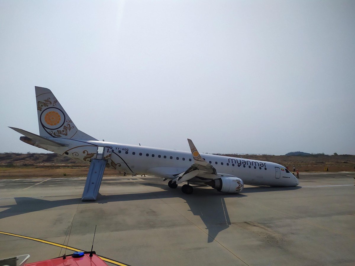 Embraer 190 (XY-AGQ) Myanmar National Airlines performing flight UB103 from Yangon to Mandalay landed with its nose gear retracted at MDL airport today, May 12th. No injuries reported.
