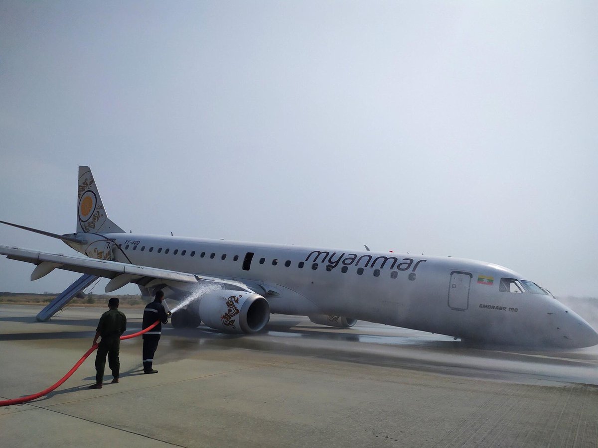 Embraer 190 (XY-AGQ) Myanmar National Airlines performing flight UB103 from Yangon to Mandalay landed with its nose gear retracted at MDL airport today, May 12th. No injuries reported.