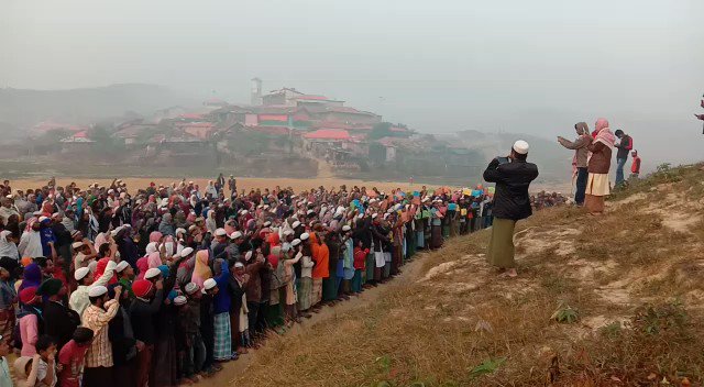 Rohingya refugees chanting Gambia, Gambia today in the camps of Cox's Bazar in anticipation of the first day of the ICJ hearing on Provisional Measures. 