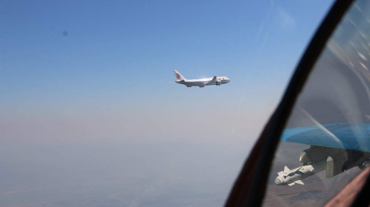 Photo from Myanmar Air Force MiG 29 escorting President of China Xi Jinping