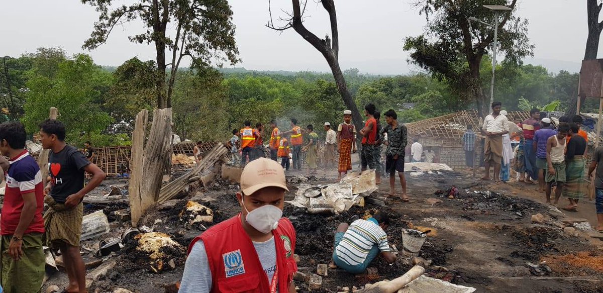 A devastating fire has taken place in Kutupalong camp  UNHCR has been responding with emergency teams & coordinating w partners:  @BRACworld providing emergency shelter & WASH; @ACTED mobilizing first responder volunteers; @WFPAsiaPacific providing food; @BDRCS1 providing CRIs