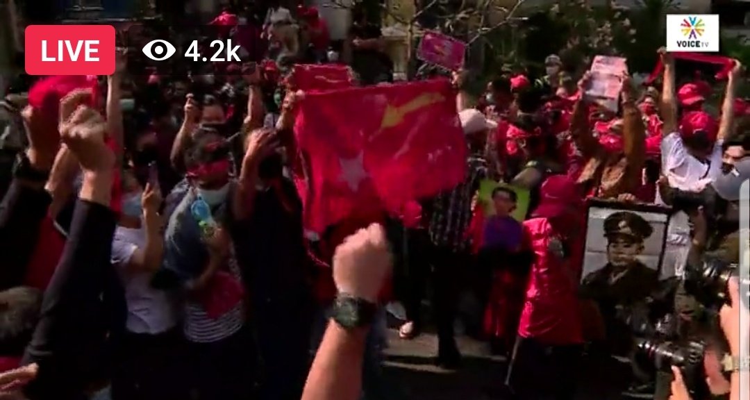 Infront of myanmar embassy in Bangkok Thailand where Myanmar citizens working here are gathered to protest against the militarycoup in their country. They were reportedly stomping on picture of military chief Senior General Min Aung Hlaing