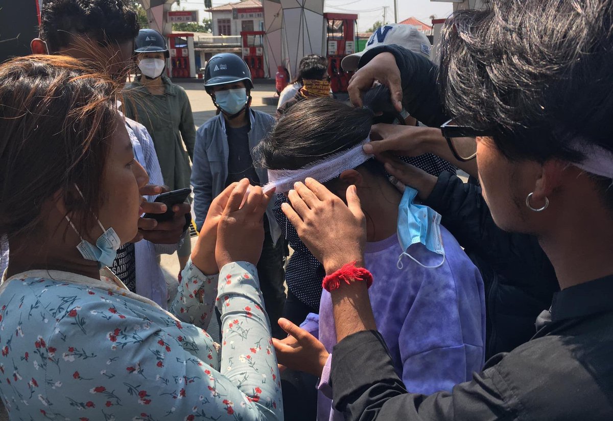 Myitkyina: Security forces attacked the protesters using slingshots. Protesters were peacefully conducting mobile protest riding motorcycles. But police attacked them from their trucks. 