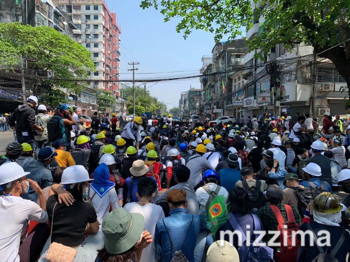 Two protestors were arrested by militants soldiers in this morning and protest still happening at Bagayar road, Sanchaung