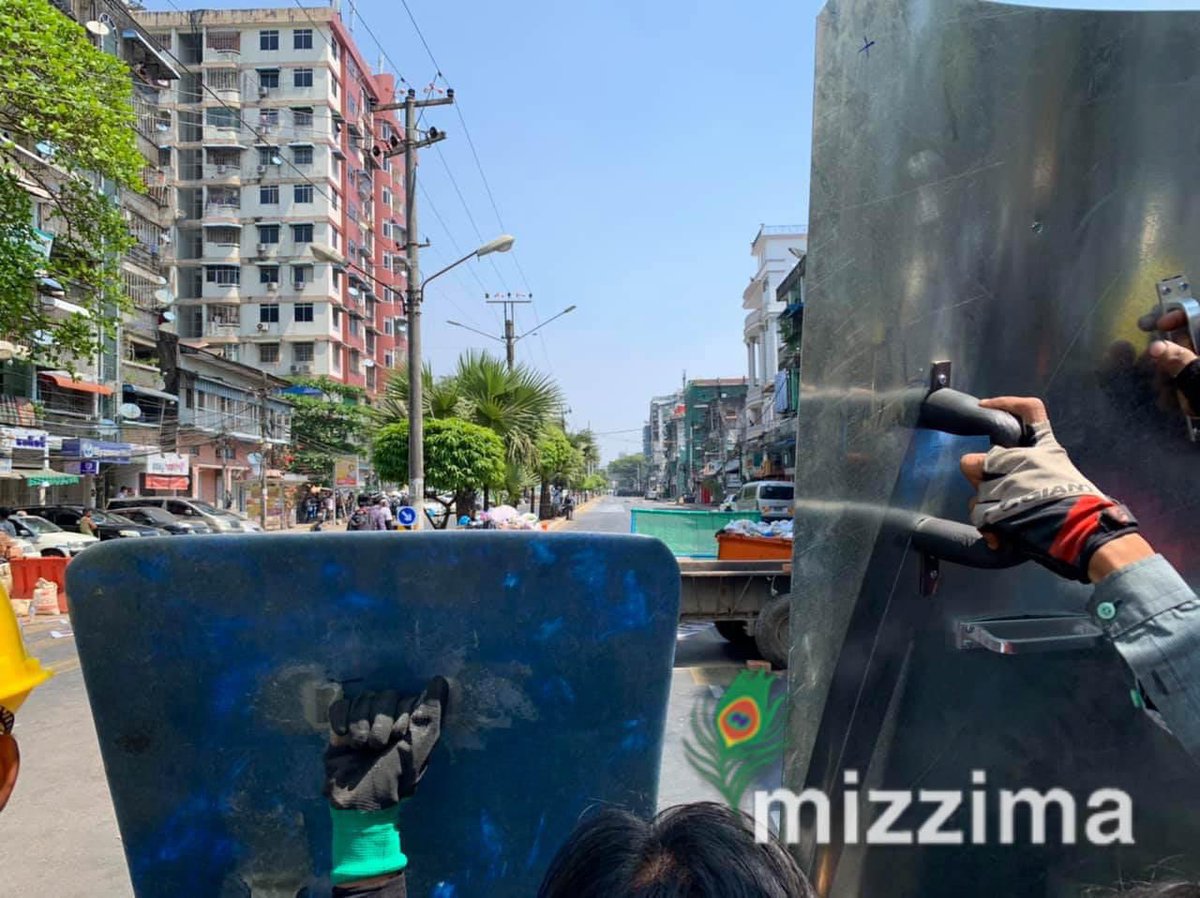 Two protestors were arrested by militants soldiers in this morning and protest still happening at Bagayar road, Sanchaung