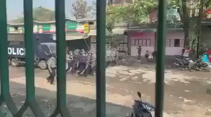 Police crackdown protest in Kalay township, Sagaing division this morning