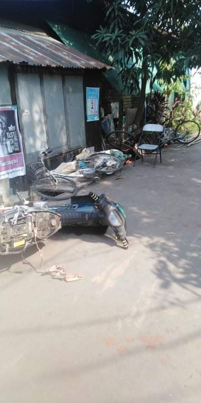 North Okkalapa, Yangon:   public properties including trishaws and motorcycles were destroyed by Myanmar security forces   