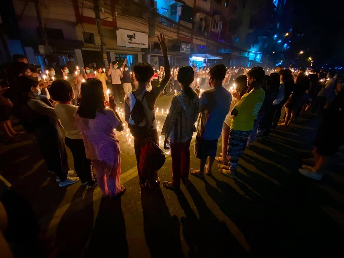 Yangon: In Hledan, a sit-in and candle-lit prayers were held earlier this evening. (Photo: CJ) 