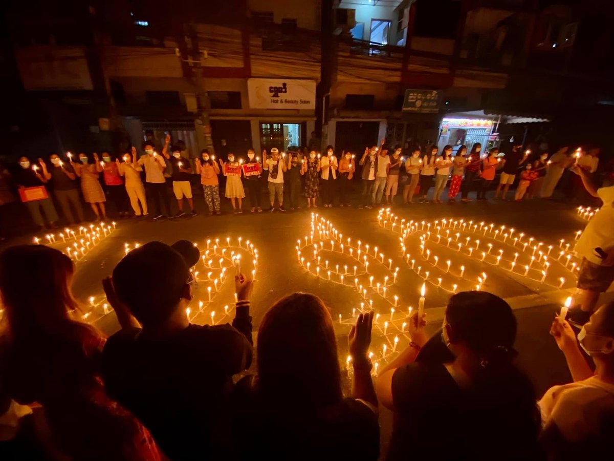 Yangon: In Hledan, a sit-in and candle-lit prayers were held earlier this evening. (Photo: CJ) 