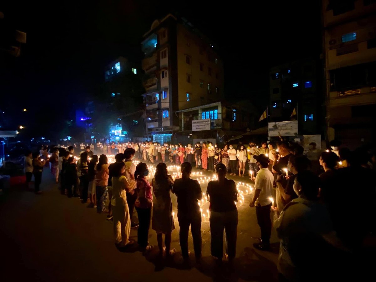 Yangon: In Hledan, a sit-in and candle-lit prayers were held earlier this evening. (Photo: CJ) 