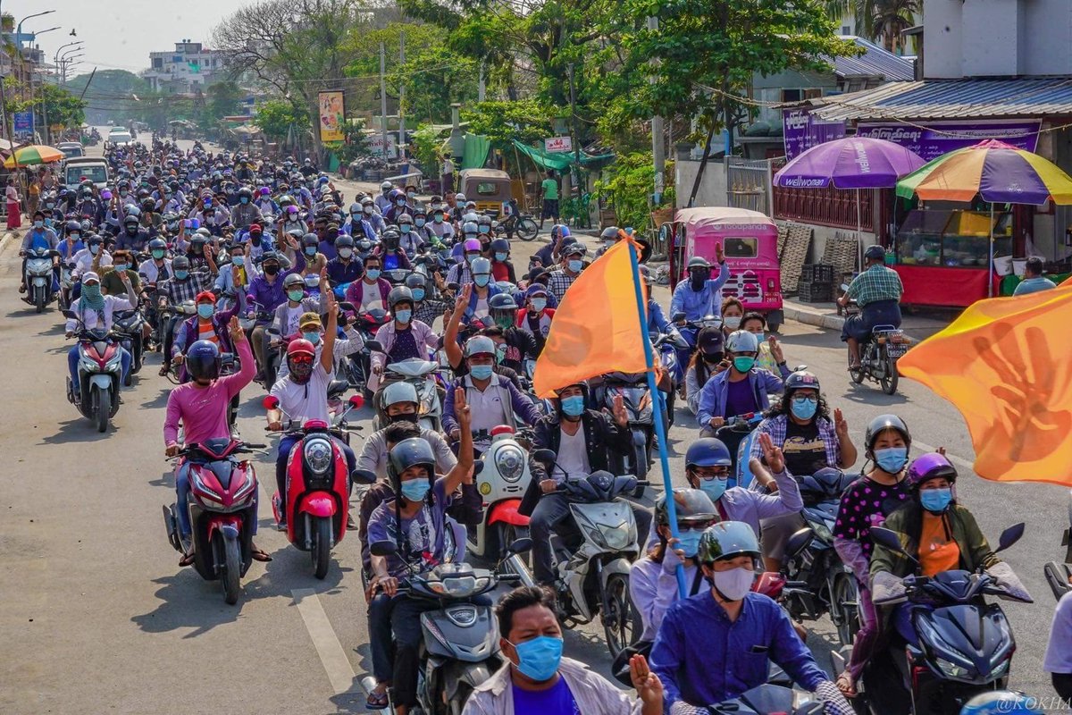 Engineers in Mandalay staged on a colourful motorcycle rally at noon today (March 25) to protest the coup government
