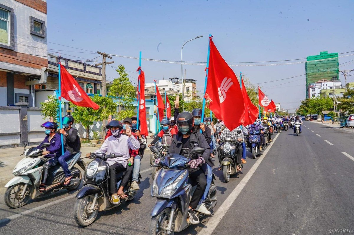 Engineers in Mandalay staged on a colourful motorcycle rally at noon today (March 25) to protest the coup government