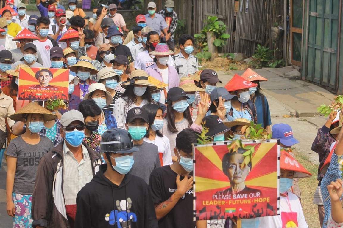 Anti-government protests in Katha.  Many protesters continued their daily strike against the military government in Katha, Sagaing Region on Apr. 4.  (Photo: CJ) 