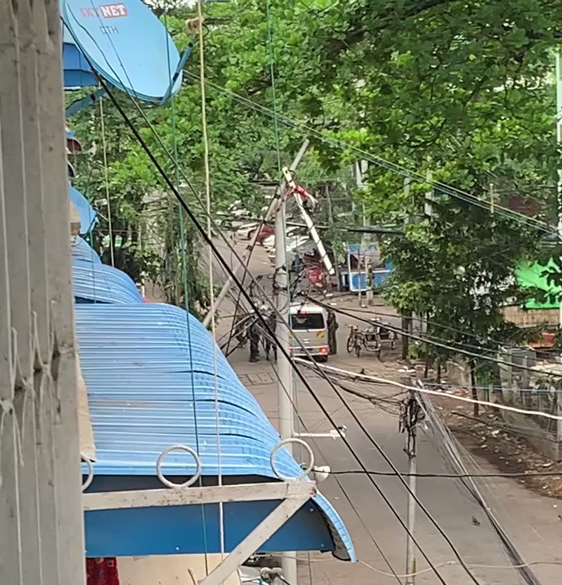 Kyauk Myaung, Tamwe, Yangon: Happening Now.  Cars are being stopped by questioned by Myanmar security forces