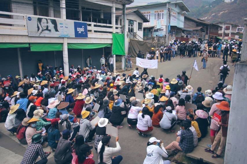 Protest against the military dictatorship happened today April 7 in Mogok, Mandalay region, Myanmar