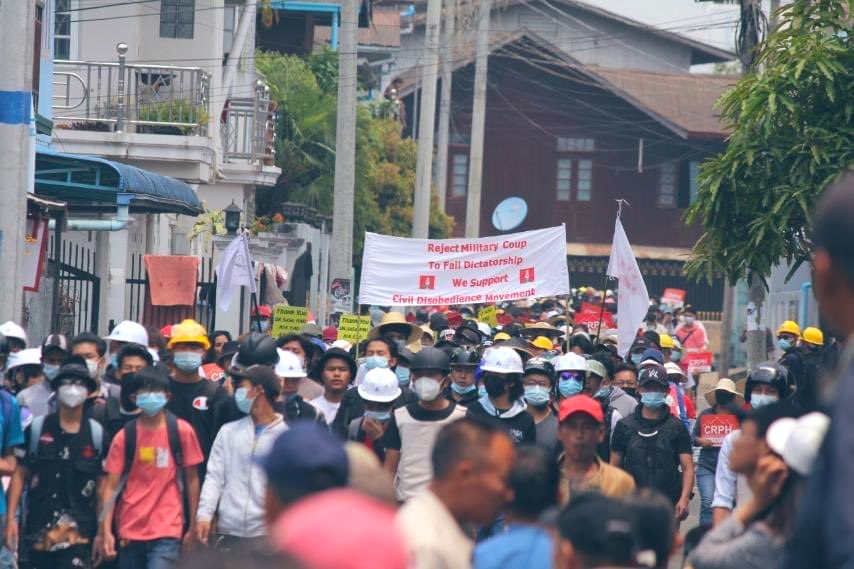 Protest against the military dictatorship happened today April 7 in Mogok, Mandalay region, Myanmar