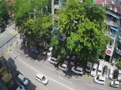 CCTV Footage: Bo Aung Kyaw Street, Yangon at 1pm today.  A Myanmar security forces vehicle hit a bicyclist and abducted him