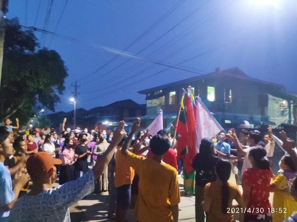 A night strike as seen in Mogaung. People in Mogaung, Kachin State, go on strike three times a day and protest against the military dictatorship.
