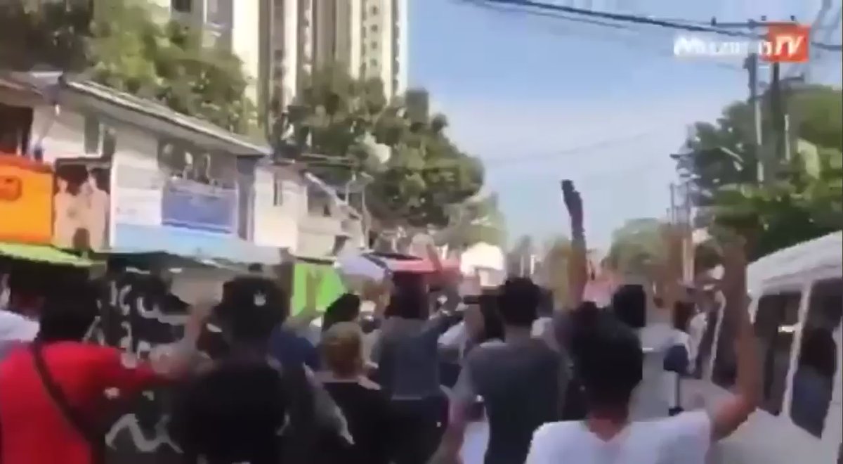 Anti-junta protest in Myanmar's main city of Yangon to call for return of democracy. Protests continue despite killings and arrests. 