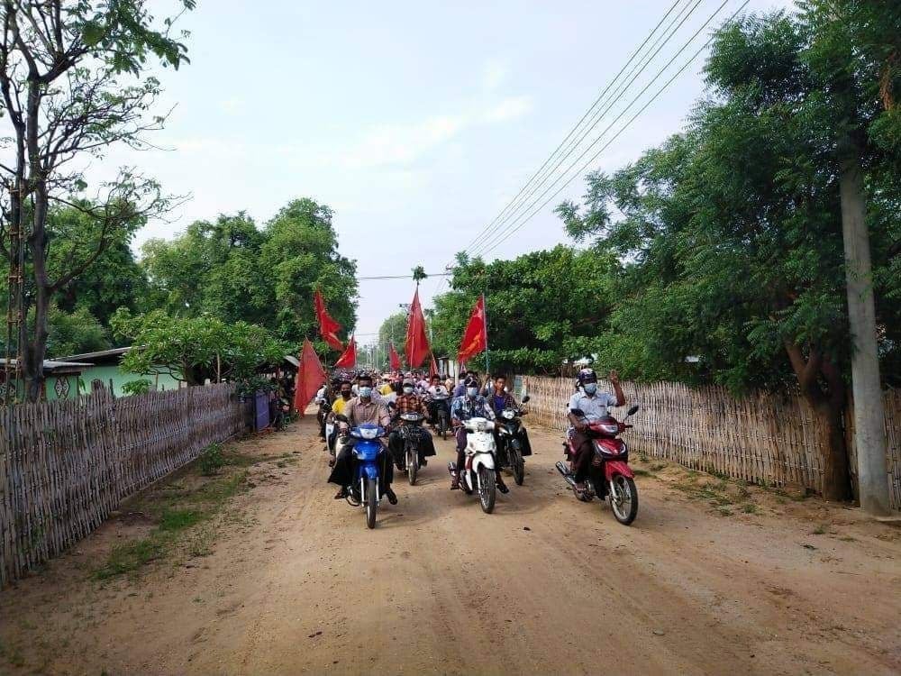 In Myaing Township, Magway, locals who opposed Myanmar's military dictatorship protested this morning (Jun 7).   Photos: CJ  