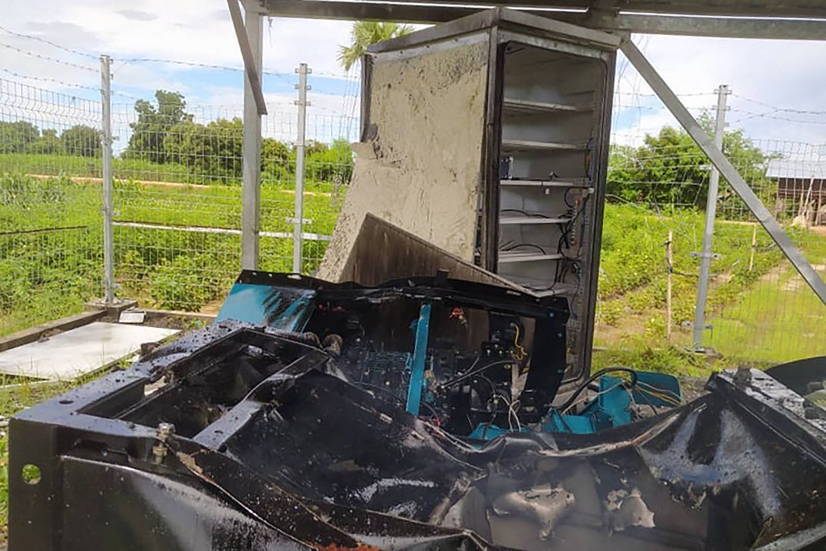 This handout from local news agency Myaelatt Athan taken on Sep 7 and received on September 8 shows parts of a destroyed communications tower belonging to the military-owned Mytel telecommunications company, which was damaged by protesters against the military coup, in Sagaing