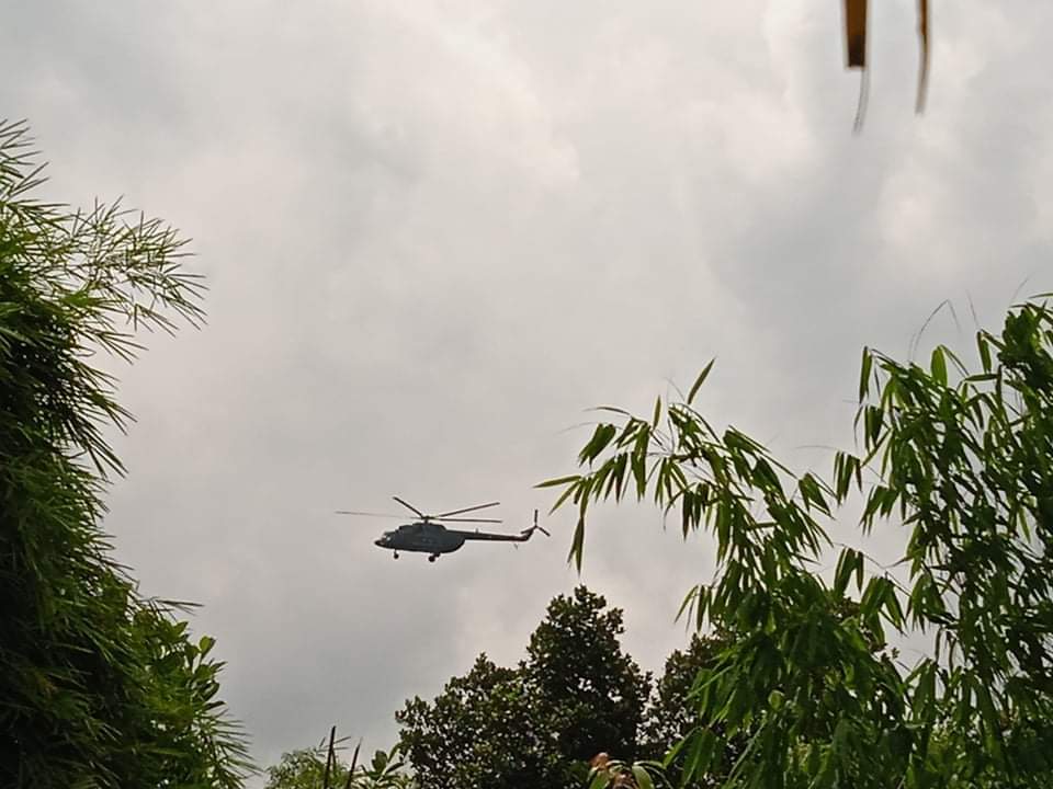 Since this morning , a military helicopter has been hovering over HmawBi of Yangon region and it's supposed to be guarding and inspecting ground situations near HmawBi based battalions