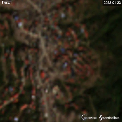 Satellite imagery of Myanmar's Thantlang from 23 Jan and Feb 2 shows a whole block of houses that appear to have been destroyed in another attack on the town