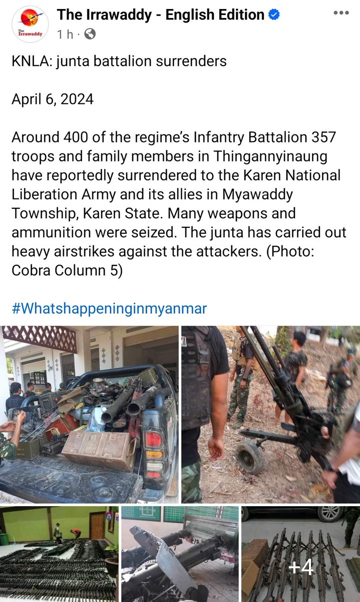 As Myanmar ethnic army KNU/KNLA conquer militarycoup government's strategic base in Myawaddy Karen bordering Thailand, reports emerging military trying to get its officers/soldiers/their families out via MaeSot Thailand. Reportedly 3 flights arranged