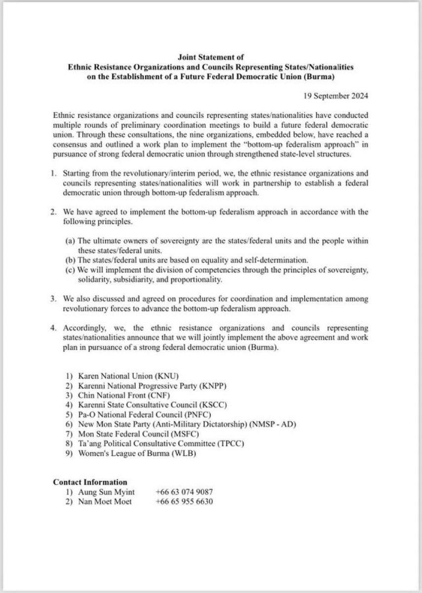 Myanmar: Ülkenin en güçlü etnik gruplarından birkaçı, cunta sonrası demokratik federal birlik devletine olan bağlılıklarını yeniden teyit eden ortak bir bildiriye imza attı