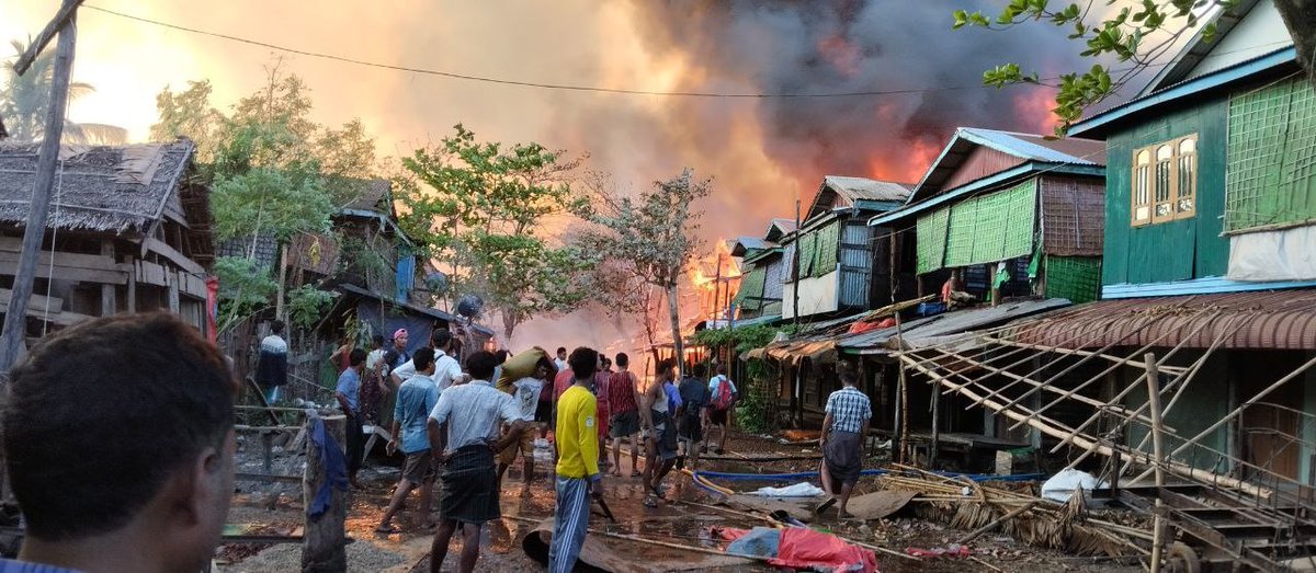 The junta carried out aerial bombing raids targeting Kyauknimaw Village-tract in Rakhine State’s Ramree Township around 1 p.m. on Wednesday, killing more than 40 civilians including children and injuring around 20. The Arakan Army controls the area. (Photo: APM)