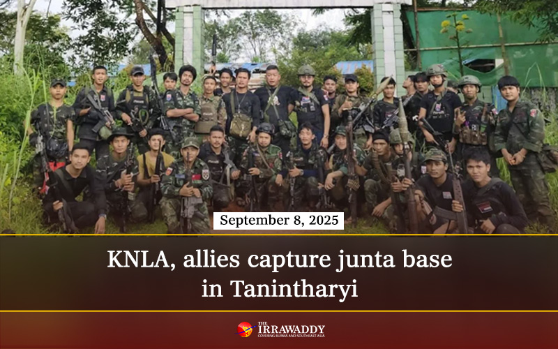 The Karen National Liberation Army and allied resistance forces captured a junta position in Pulaw Township, Tanintharyi Region on Monday morning, said the Karen National Union. More than 40 junta troops were reportedly deployed at the base. (Photo: KNU) 