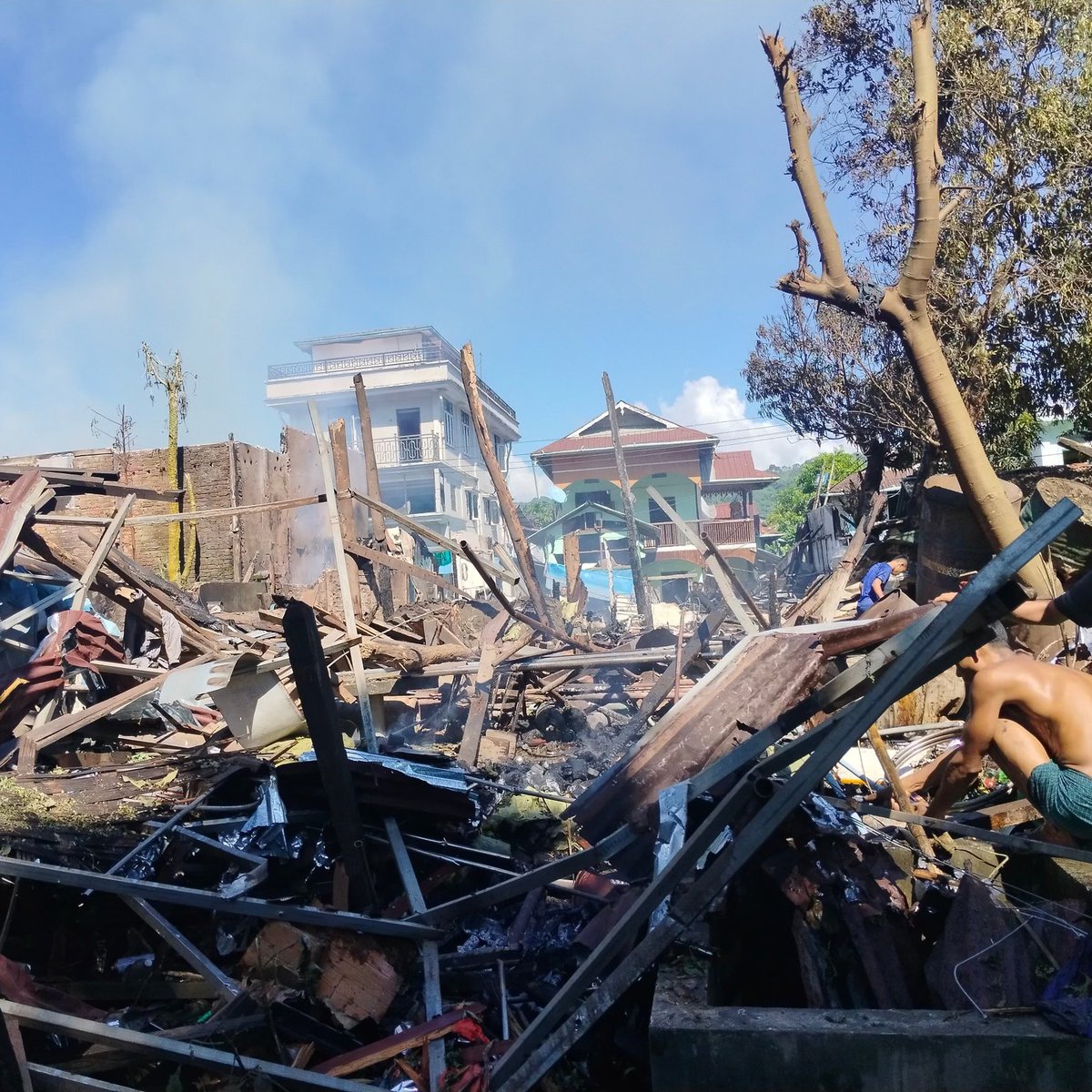 Two women were killed and at least 19 others including children were wounded in a junta air raid on Chin State’s Paletwa town controlled by the ethnic Arakan Army (AA) on Monday, according to locals. (Photo: We Love Paletwa) 
